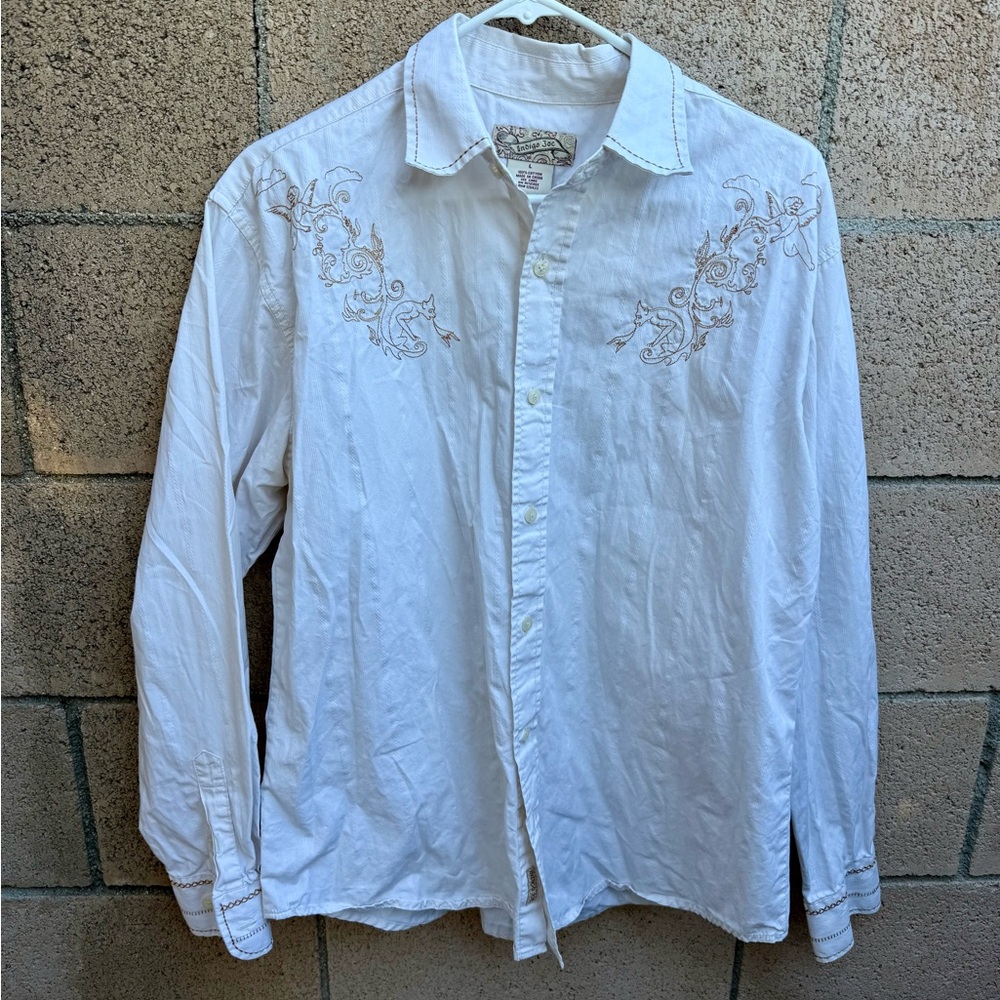 Indigo Men's White Embroidered Casual Shirt